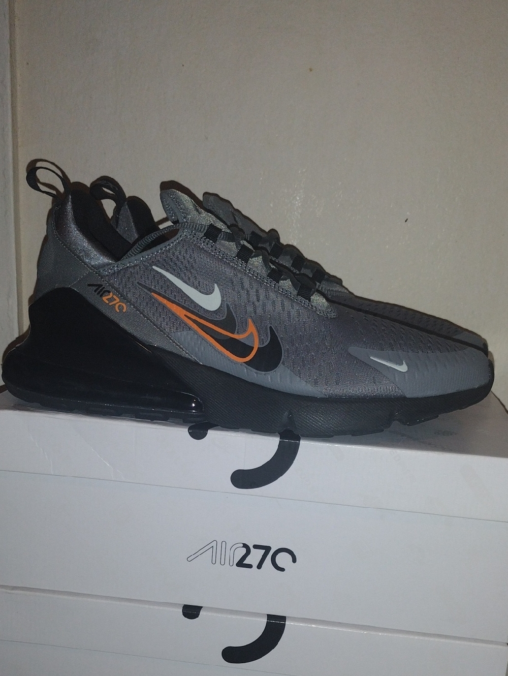 Nike Air Max 270 Gray with Orange Accents Running Shoes